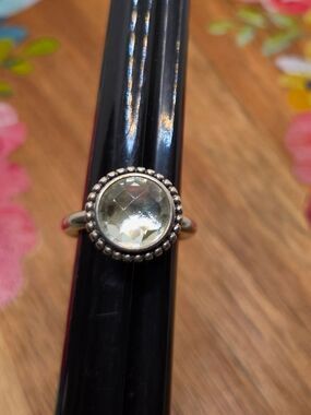 Pandora Sterling Silver Pale Green Crystal Bezel Cushion Ring 6
